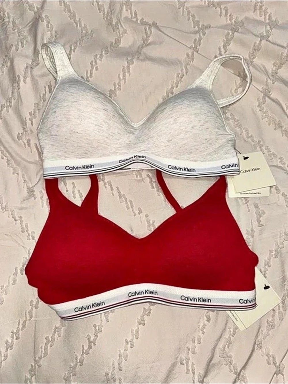 Calvin Klein Sports Bra Set in Red & White Size XSmall NWT